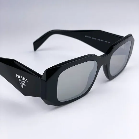 NEW Prada PR17WS 1AB2B0 Black Light Gray Mirrored Silver Square Unisex - Picture 5 of 14